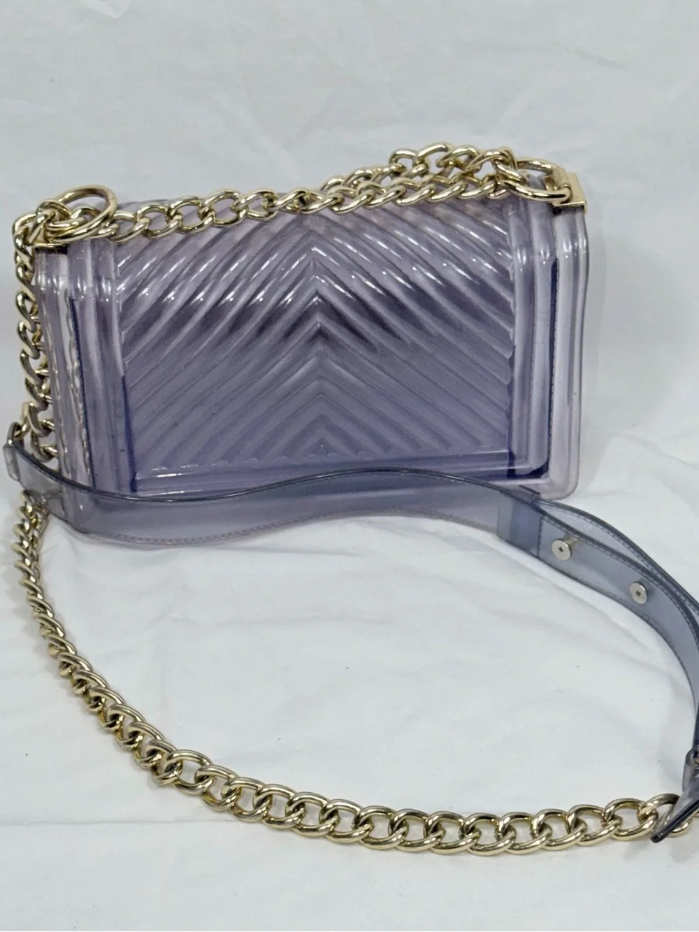 Translucent Purple Jelly Crossbody Bag Gold Chain Chevron Flap Shoulder Purse OS - Picture 2 of 10
